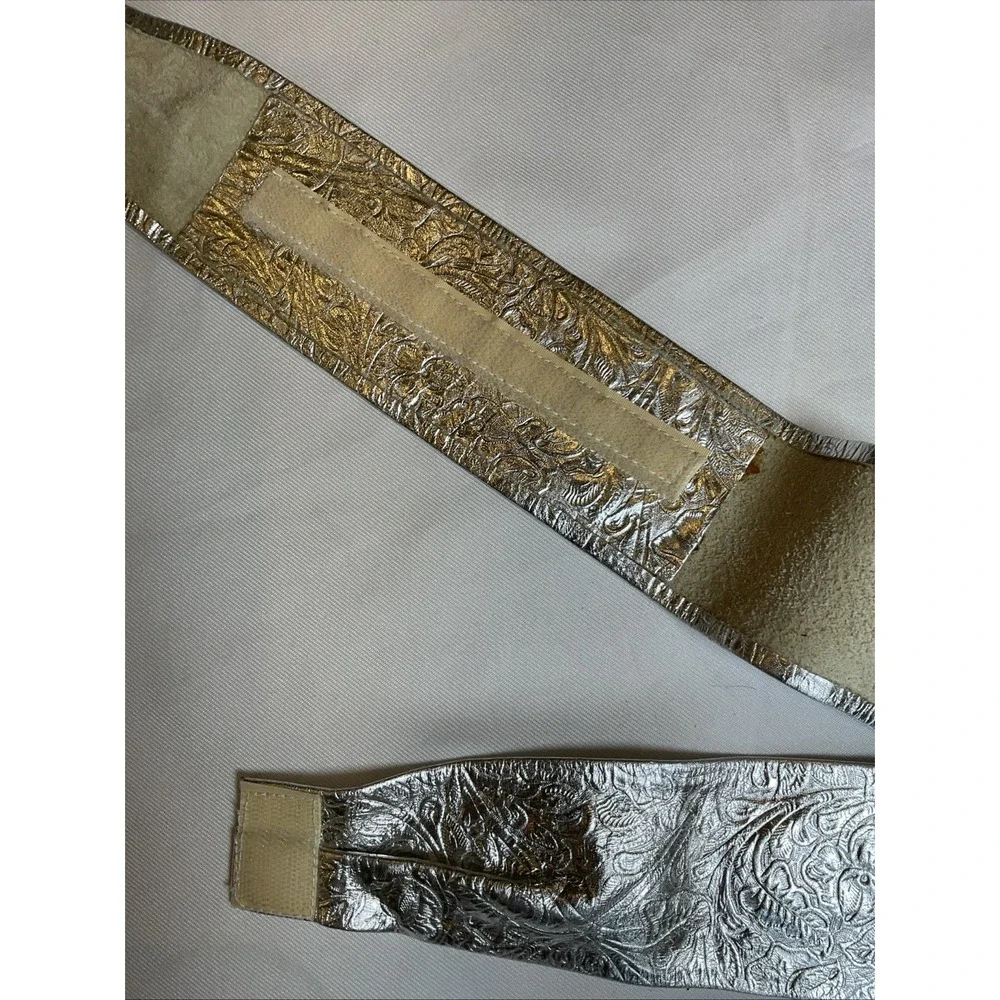 Nina Arjani Leatherlock Metallic Silver Leather Belt Crossover Statement Belt